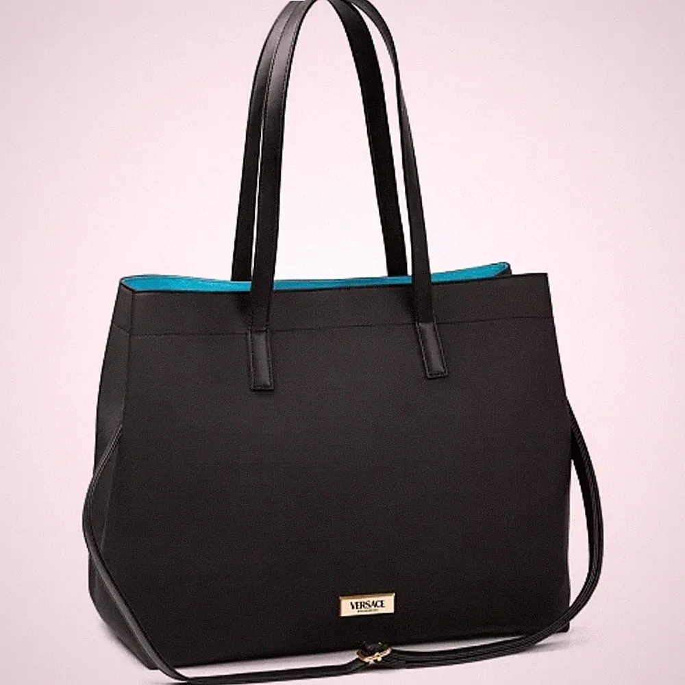 New Versace Parfum Fragrance Women Large Tote Shoulder Zipper Bag Black