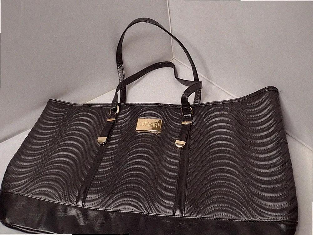 Versace Black Tote Bag Perfume Quilted Faux Leather Large Parfums