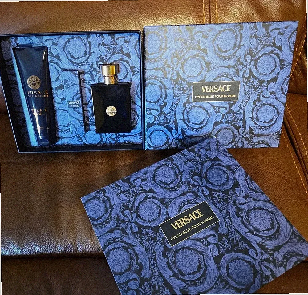 VERSACE Dylan Blue Pour Homme Perfum Gift Set 100ml/3.4 Travel Spray 10ml/0.3New